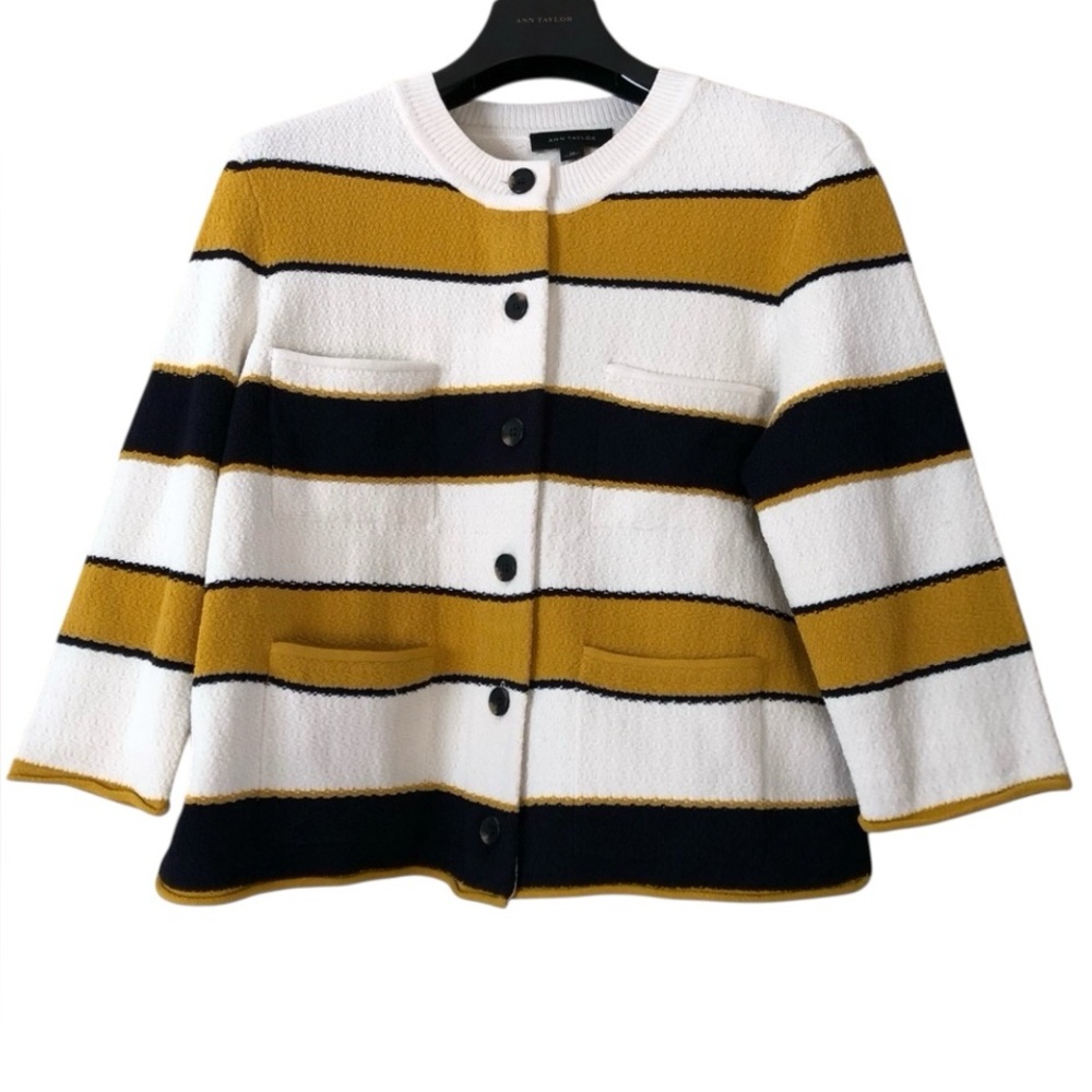 NWOT Ann Taylor Cropped Color Block Knit Cardigan -Size Medium